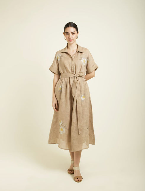 Celeste beige drop shoulder dress