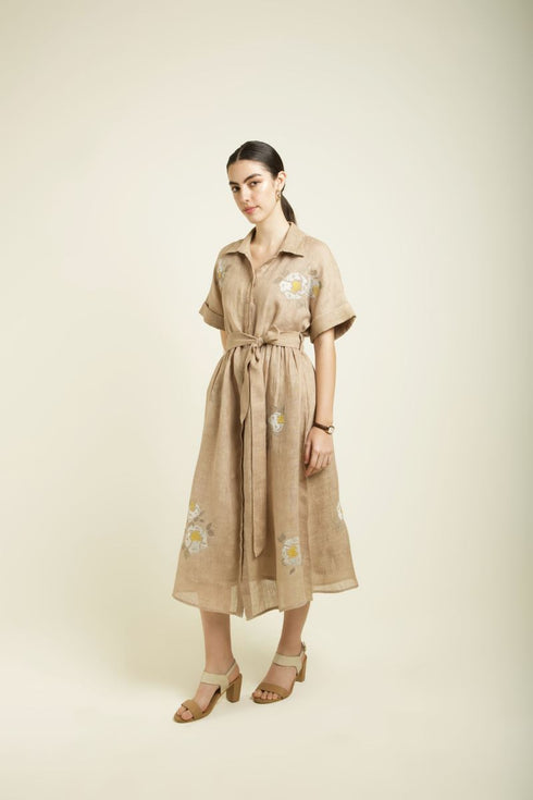 Celeste beige drop shoulder dress