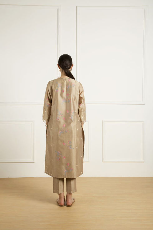 Celeste beige front pleated tunic set