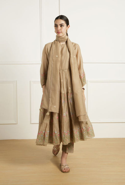 Celeste beige gathered tunic set