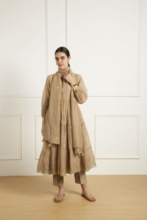 Celeste beige gathered tunic set