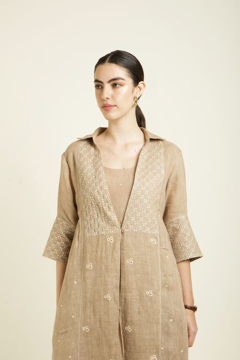 Celeste beige jacket with tier dress