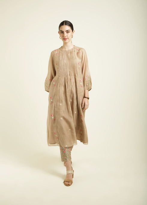 Celeste beige pleated tunic with straight pants