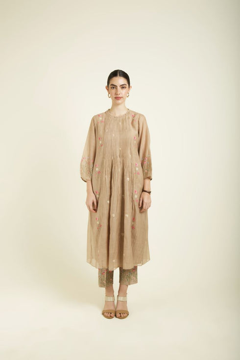Celeste beige pleated tunic with straight pants