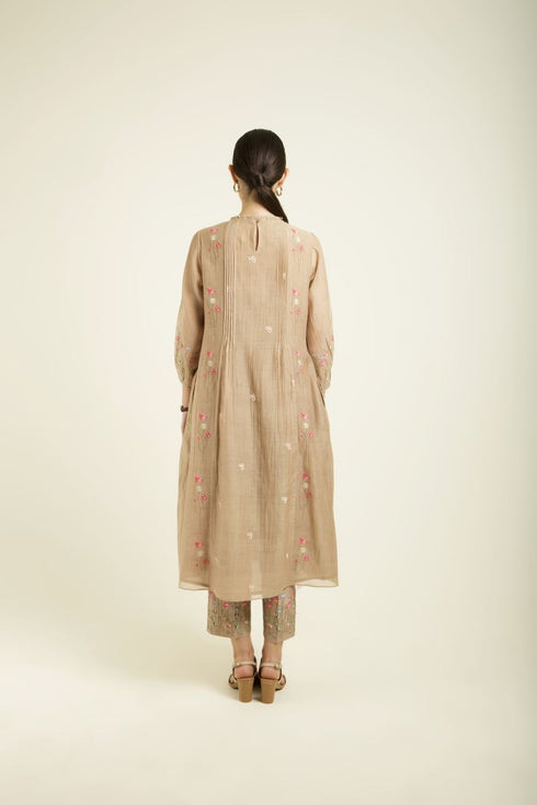 Celeste beige pleated tunic with straight pants