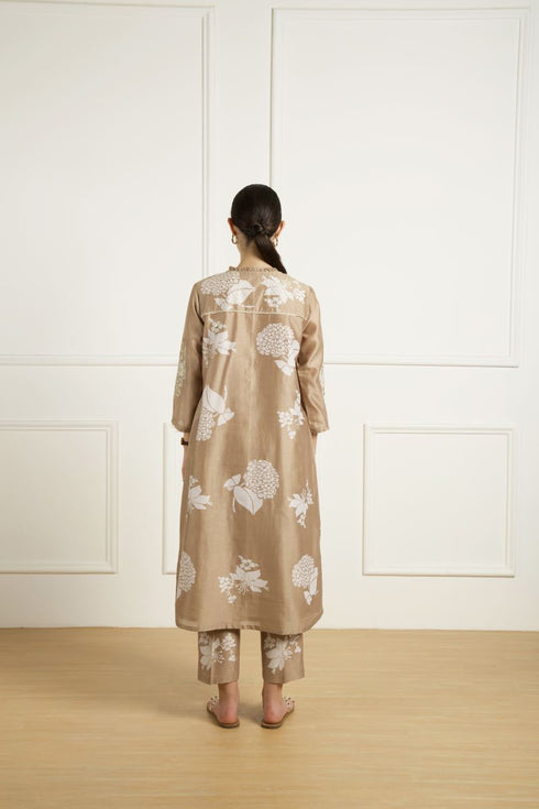 Celeste beige pleated yoke tunic set