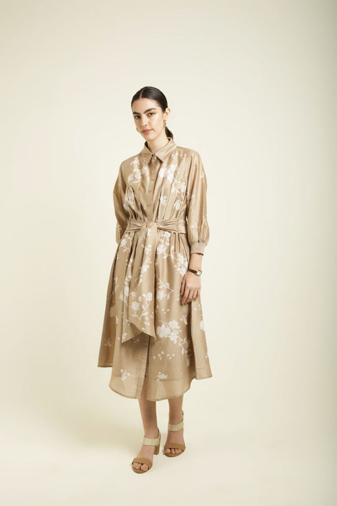 Celeste beige tie up dress