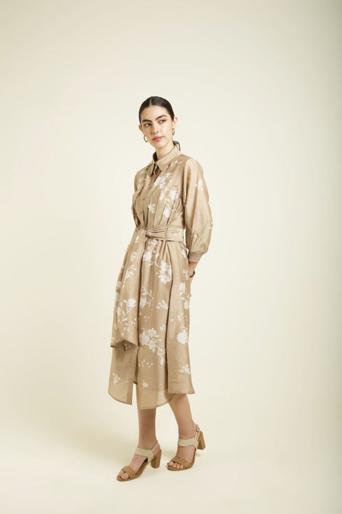 Celeste beige tie up dress