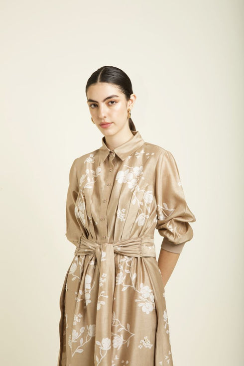 Celeste beige tie up dress