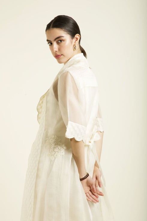 Celeste ivory organza jacket with strap dress