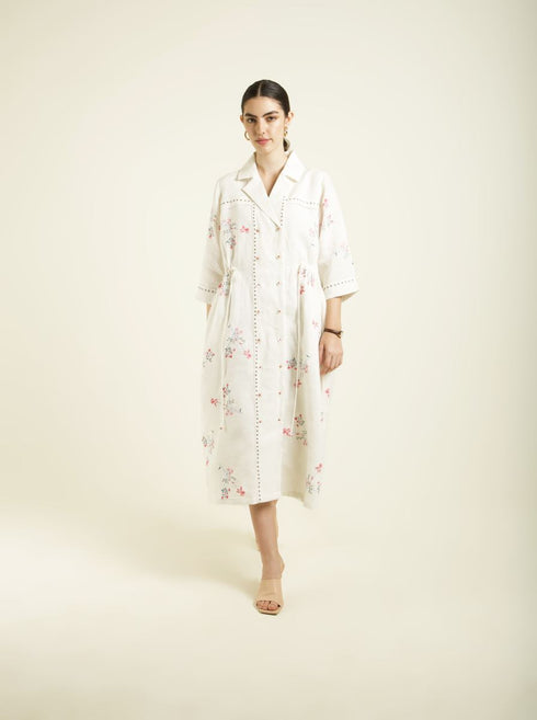 Celeste ivory side gathered shirt dress