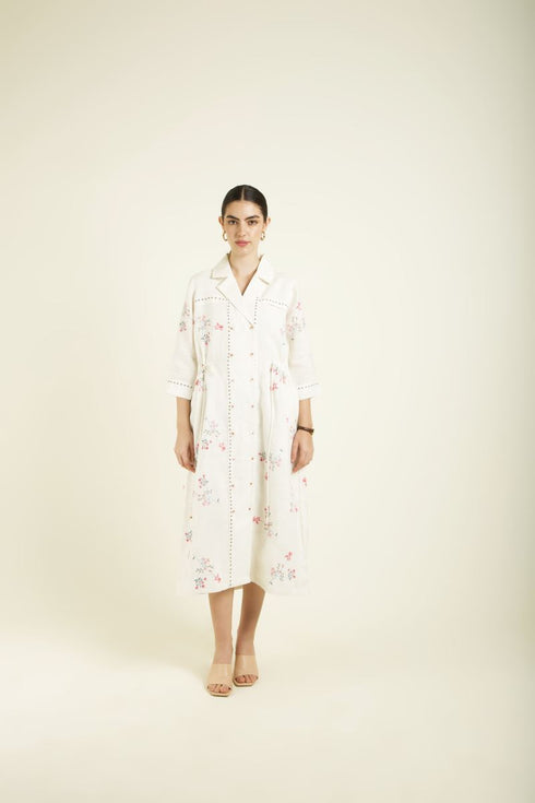 Celeste ivory side gathered shirt dress