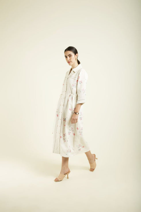 Celeste ivory side gathered shirt dress