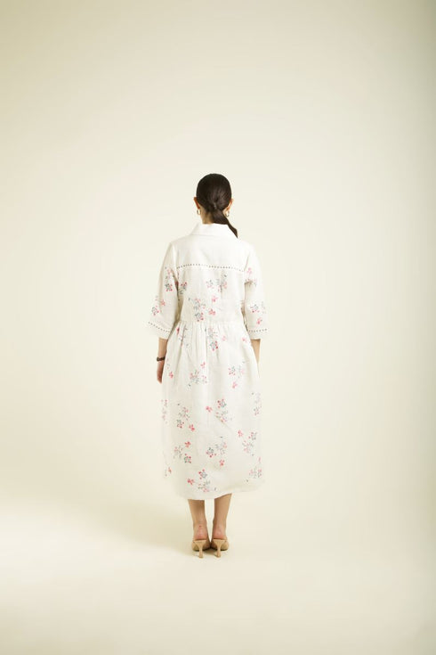 Celeste ivory side gathered shirt dress