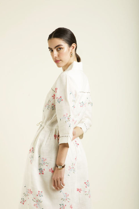 Celeste ivory side gathered shirt dress
