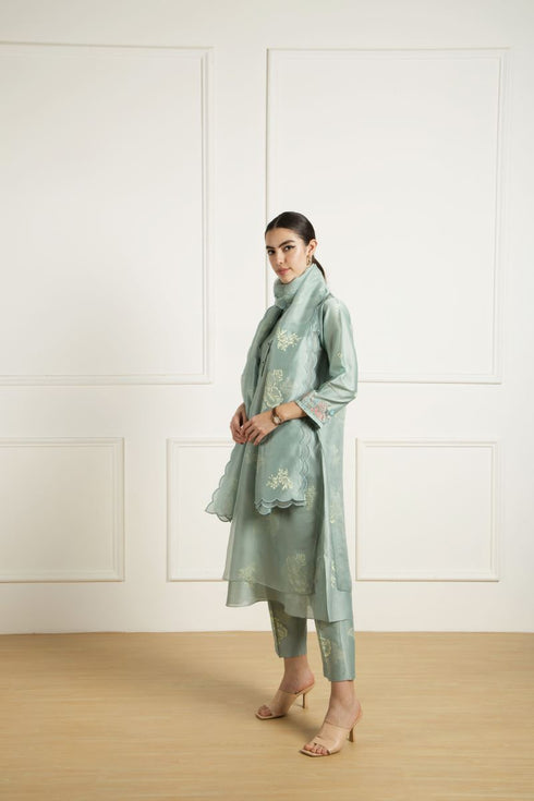 Celeste mint double layer tunic set