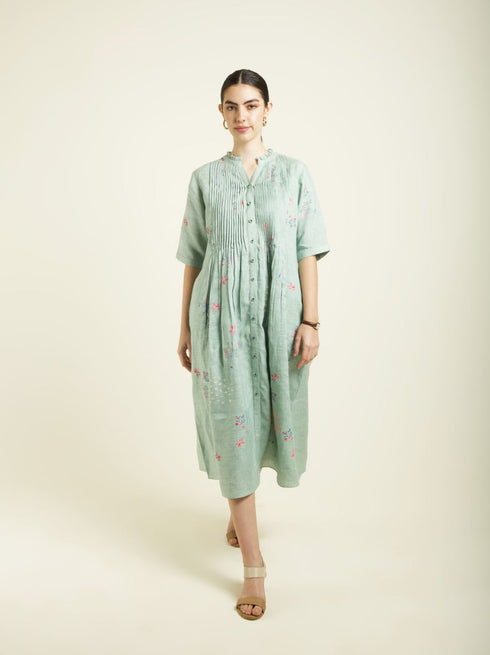 Celeste mint front pleated dress