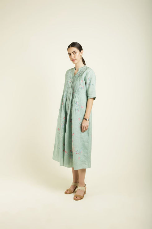 Celeste mint front pleated dress