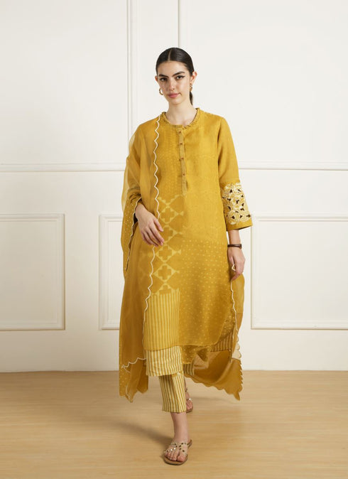 Celeste ochre double layer tunic set