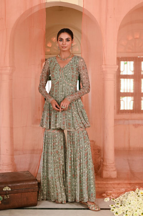 Chandpole green gharara set