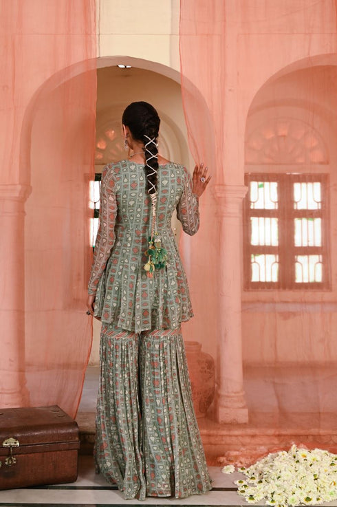 Chandpole green gharara set