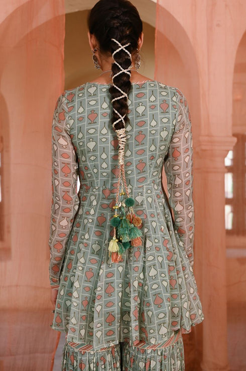 Chandpole green gharara set