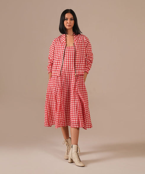 Cherry luster dress with jacket