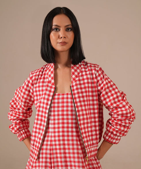 Cherry luster dress with jacket