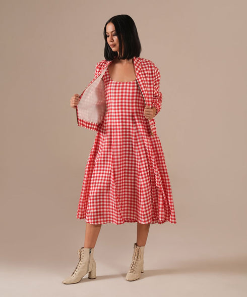 Cherry luster dress with jacket