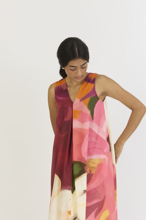 Cherry multicolor V neckline dress