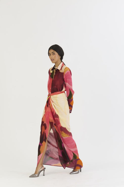 Cherry multicolor shirt and skirt set