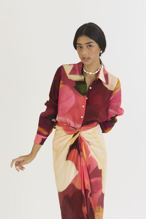 Cherry multicolor shirt and skirt set