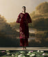 Cherry red metallic floral embellished kurta with pants