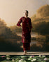 Cherry red metallic floral embellished kurta with pants