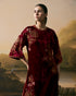 Cherry red metallic floral embellished kurta with pants