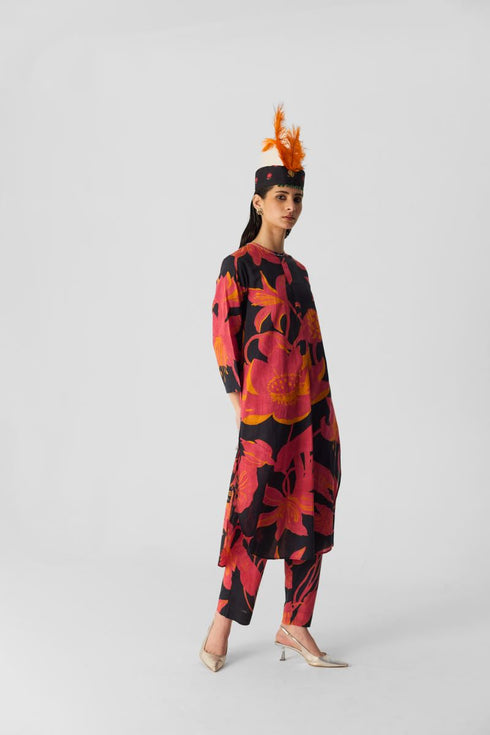 Chin chin lian black and pink cotton kurta set