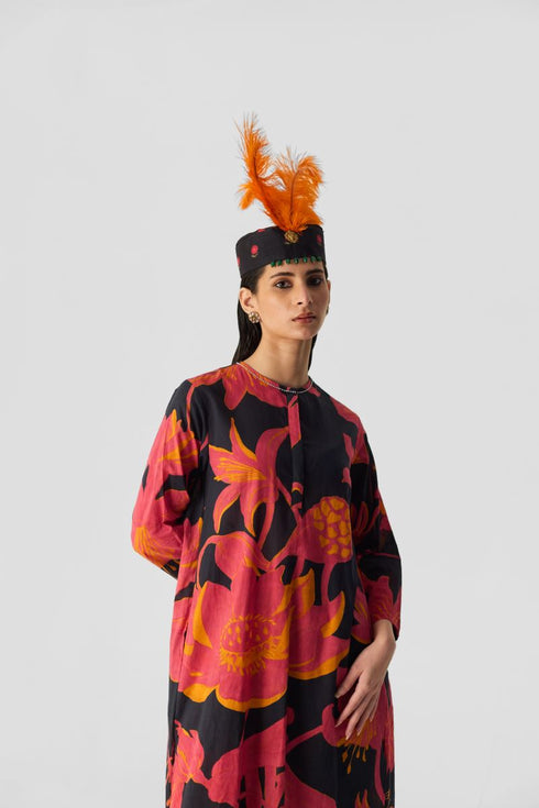 Chin chin lian black and pink cotton kurta set