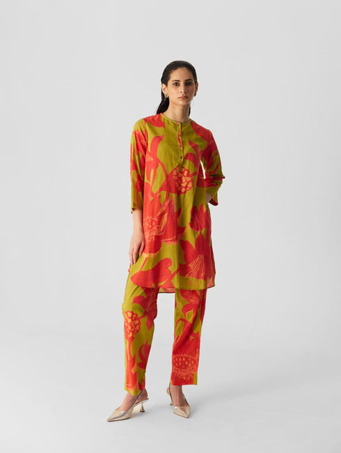 Chin chin lian lime and pink cotton kurta set