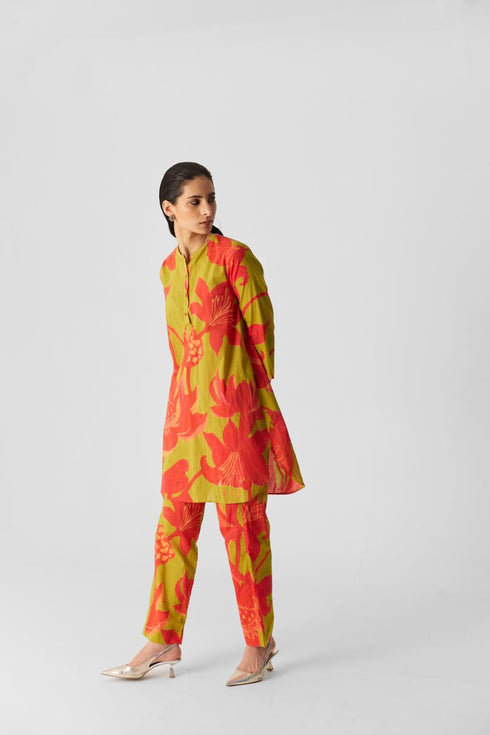 Chin chin lian lime and pink cotton kurta set