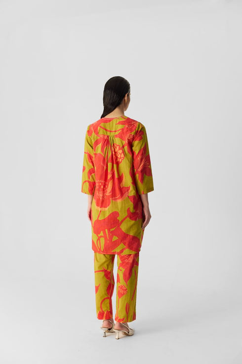 Chin chin lian lime and pink cotton kurta set