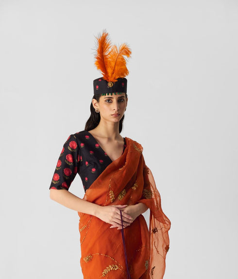 Chin chin orange embroidered sari