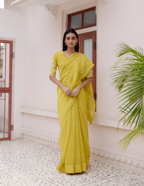 Citrine printed sari