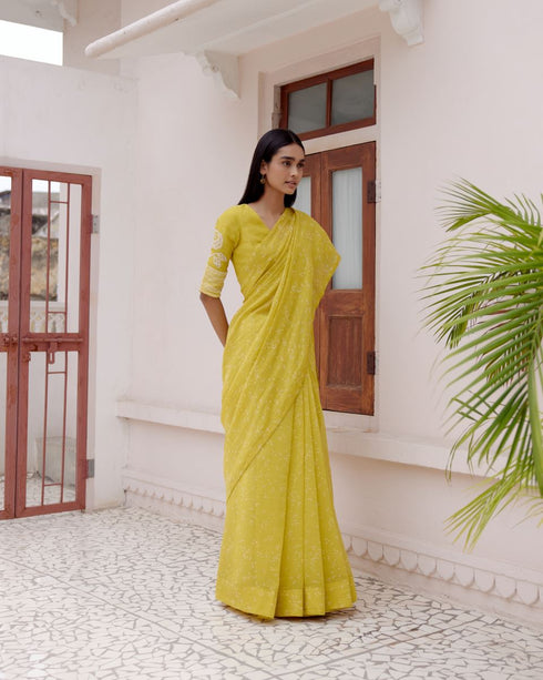 Citrine printed sari