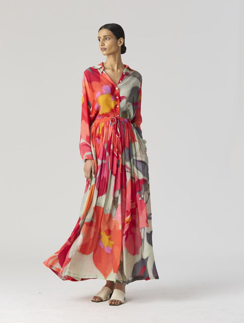 Clara pink and red shirt and skirt set