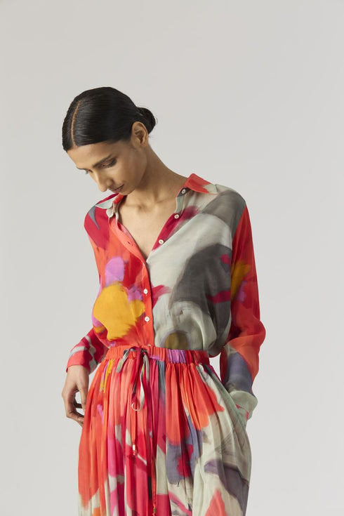 Clara pink and red shirt and skirt set