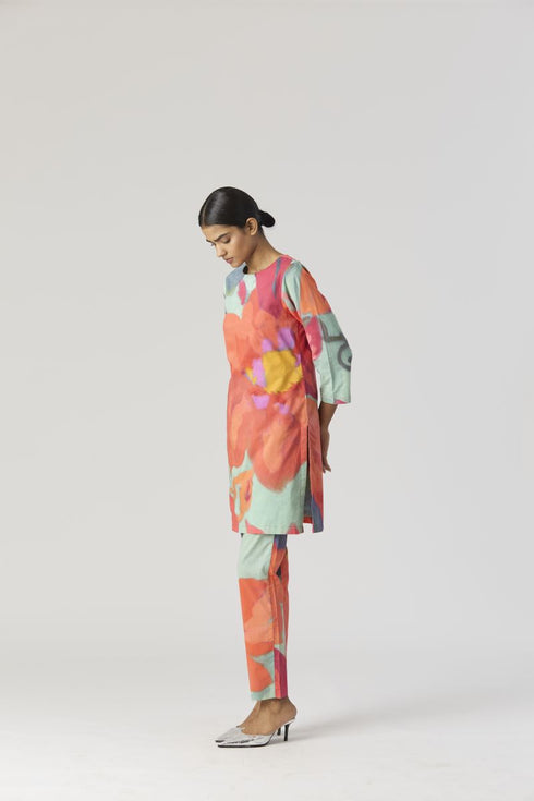 Clara pink and red short kurta set