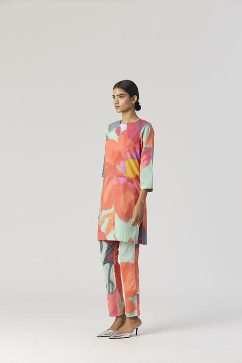 Clara pink and red short kurta set