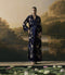 Cobalt blue metallic floral embellished dress kurta with tie-up belt
