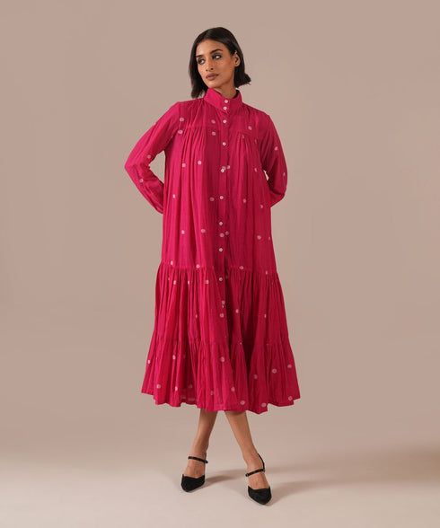 Coral mirage tiered shirt dress