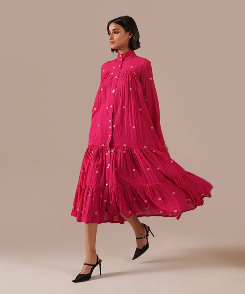 Coral mirage tiered shirt dress